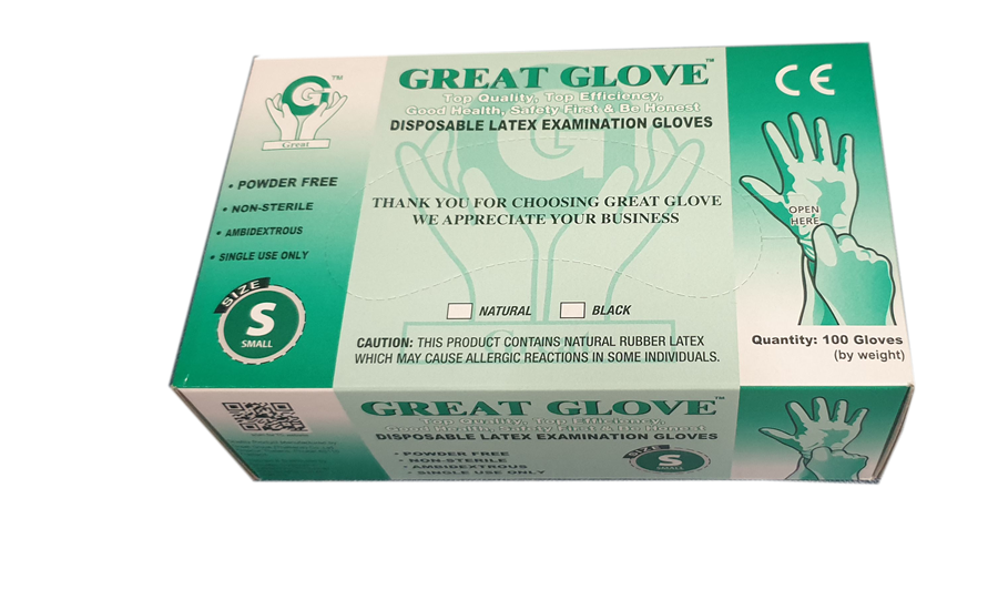Latex Examination Gloves Powder Free Non-Sterile Size Small 100pcs/box (Great Glove)