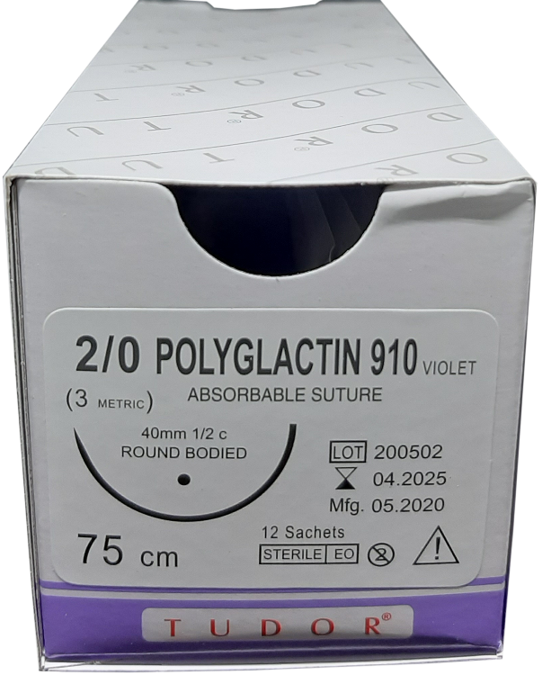 SUTURES POLYGLACTIN 2/0 Round 40mm (Tudor)