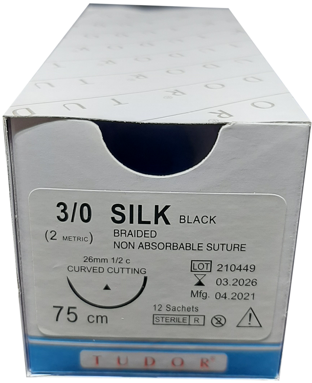 Suture Silk BRAIDED SUTURES - Sutures Silk Cutting 3/0 Round (Tudor)