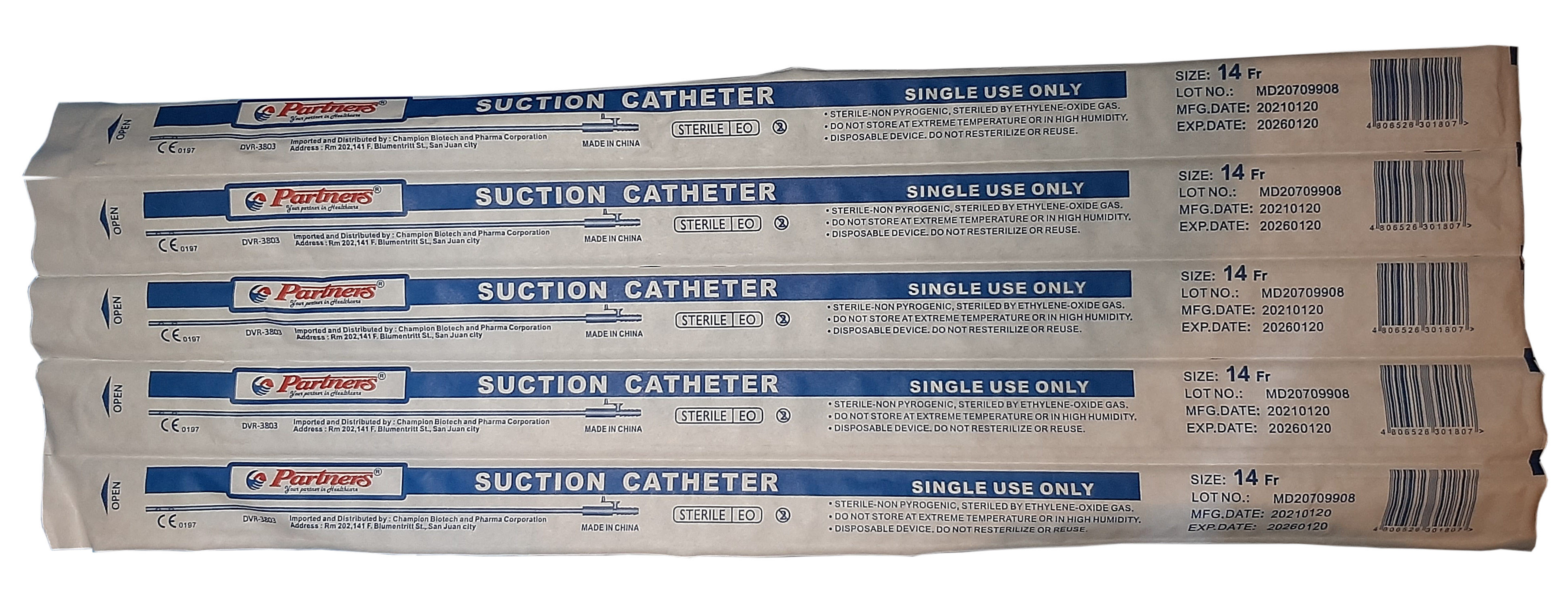 Suction Catheter 5 pcs/pack fr. 14 Disposable Silicone For Adults And Children