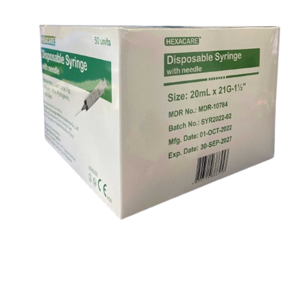 Syringe with Needle 20cc/20ml (50pcs) per box luer lock Disposable (Hexacare)