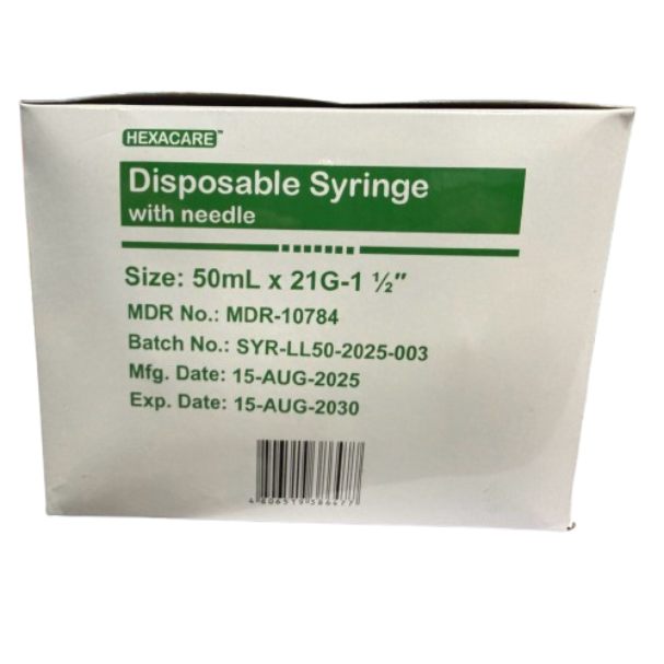 Syringe with Needle 50cc/50ml 21 G 1 1/2 (25pcs) per box lure lock Disposable (HXC)