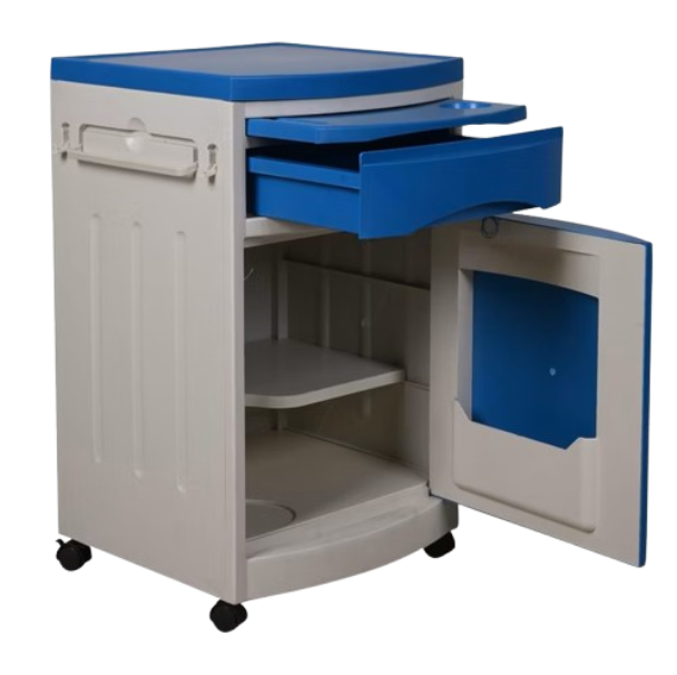 Bedside Cabinet Hospital Portable  with drawer and Cupboard Plastic and hook