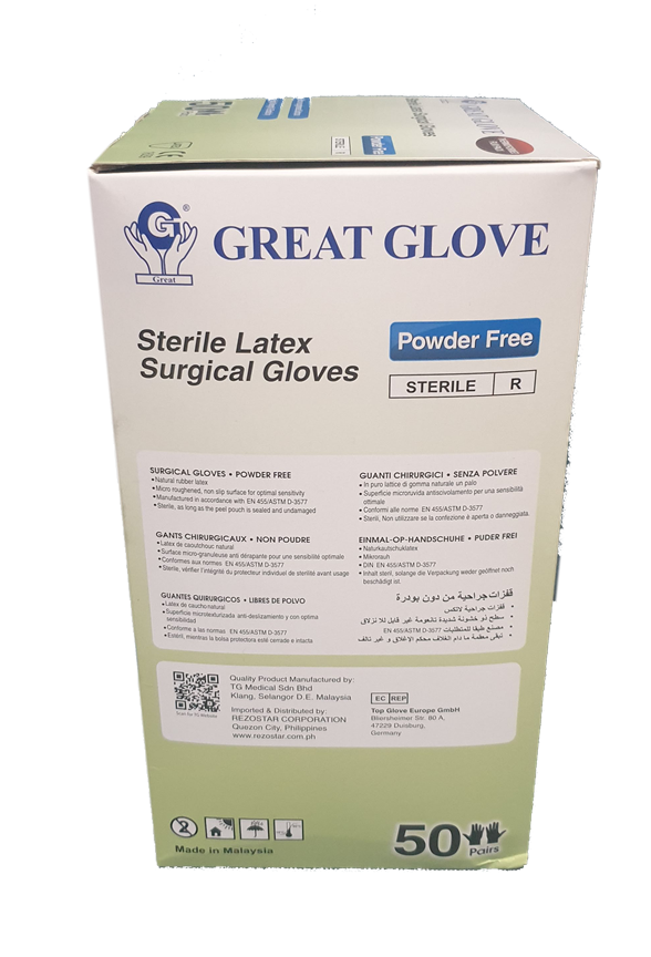 Latex Surgical Gloves Sterile Gloves Latex Powder Free Size 7.0 50 PAIRS ONLY (Great Glove)