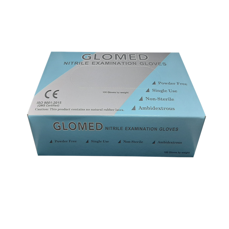 Nitrile Gloves ( Medium ) Powder Free Slim Blue Non-Sterile /100pcs/box (Glomed)