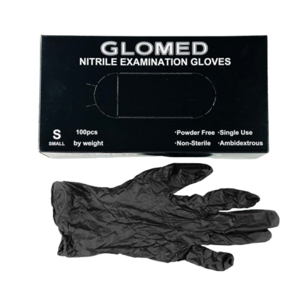 Nitrile Gloves ( Large ) Powder Free Synthetic Black Non-Sterile / 100pcs/box (Glomed)