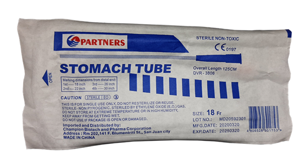 Nasogastric Tube X-ray Disposable Silicone Stomach Tube Sterile Fr. 18 / 1pc/pack (PARTNERS)