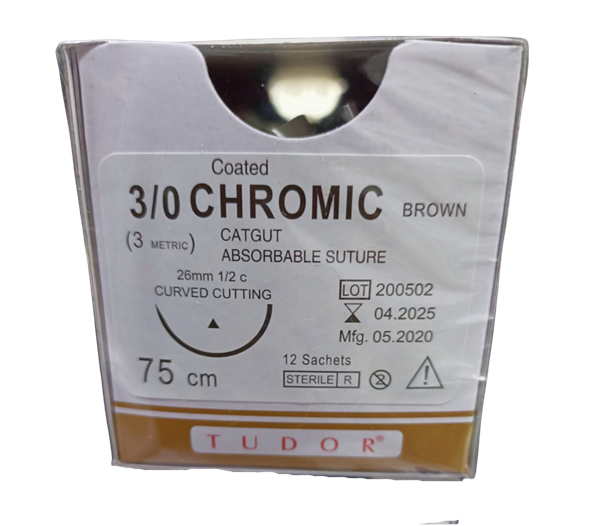 Sutures Chromic Brown Cutting/curve 3/0  26mm (Tudor)