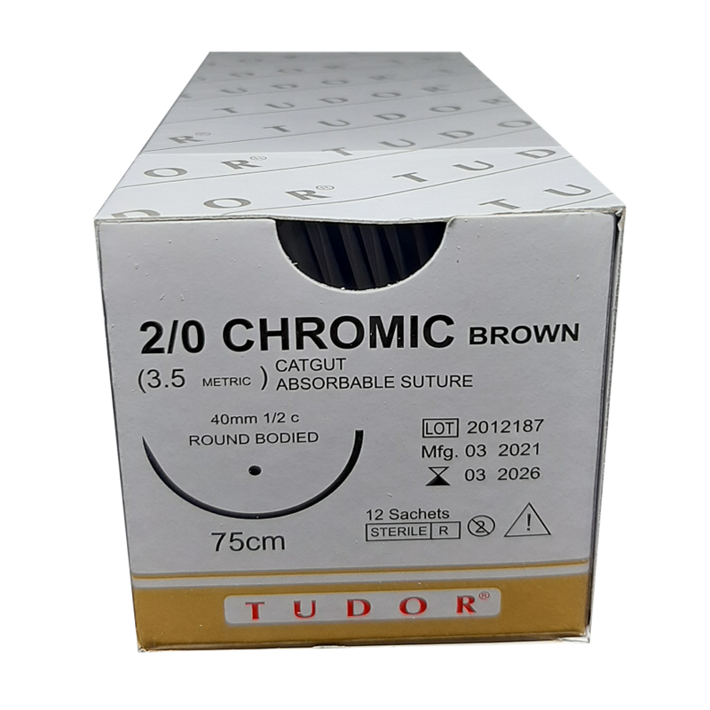 Suture Chromic Brown Round 2/0 40mm 12pcs (Tudor)