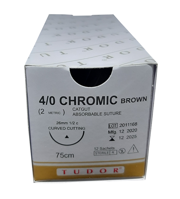 Suture Chromic Brown Cutting 4/0 26mm 12pcs (Tudor)