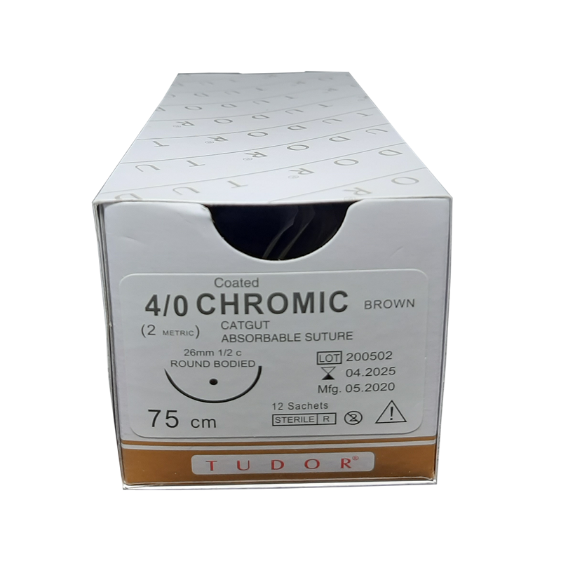 Suture chromic 4/0 round 26mm 12pcs (Tudor)