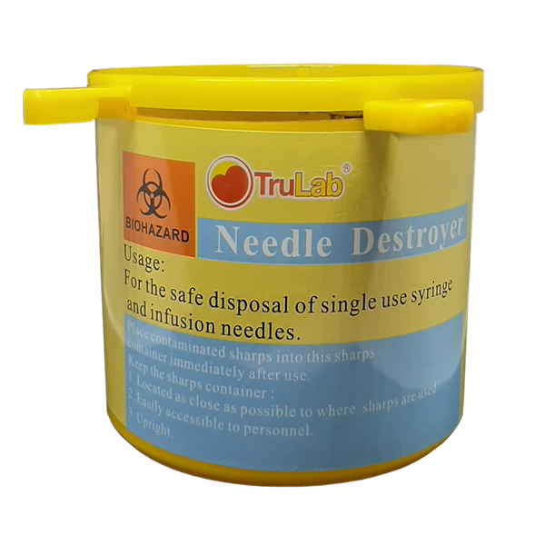 Sharp container Needle Syringe Destroyer/Cutter Color Yellow Round Plastic (Trulab)