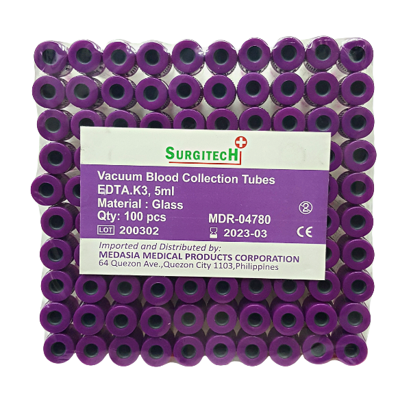 Vacuum Blood Collection Tube Purple Top K3 EDTA (5ml) 1 rack (Medco)