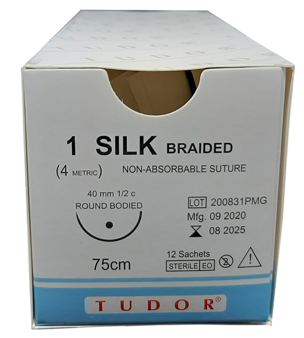Suture Silk BRAIDED SUTURES - Sutures Silk  1 Round 40mm (Tudor)