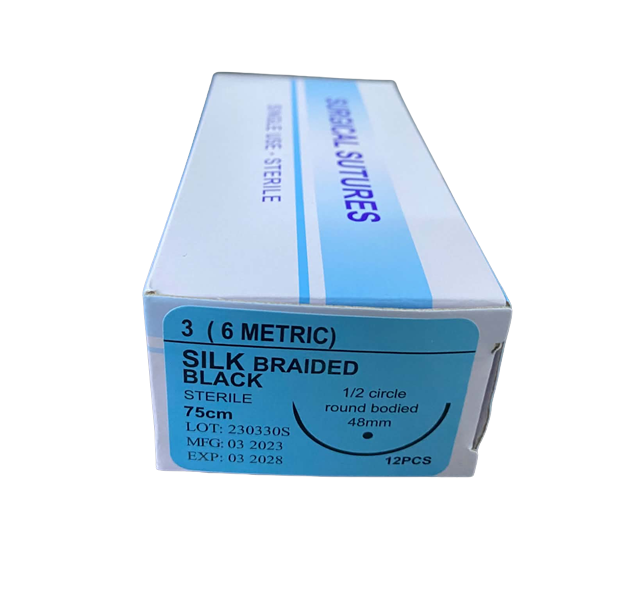 Suture Silk BRAIDED Black - Sutures Silk Cutting 3 Round (Winguard)