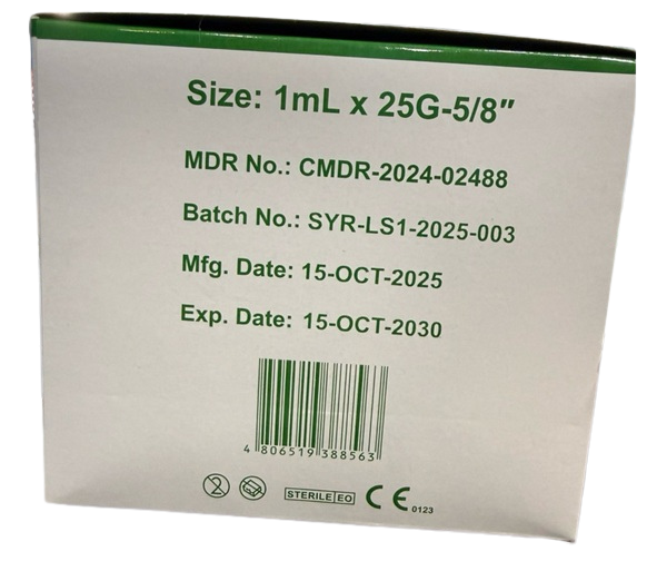 Syringe with Needle 1ml (100pcs) (HEXACARE) luer lock Disposable