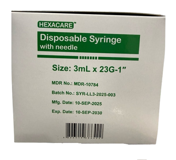 Syringe with Needle 3ml (100pcs) (HEXACARE) luer lock Disposable