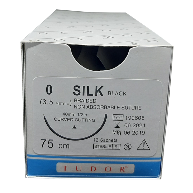 Suture Silk BRAIDED SUTURES - Sutures Silk Cutting 0 40mm (Tudor)