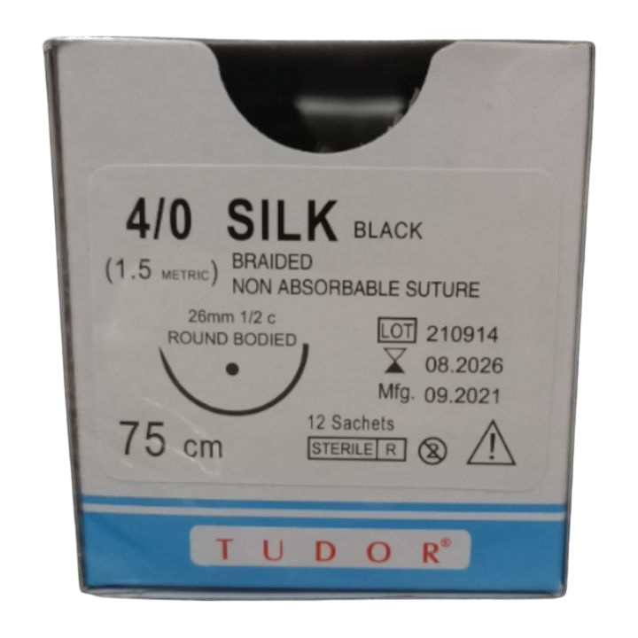 Suture Silk BRAIDED SUTURES - Sutures Silk 4/0 Round 26mm (Tudor)