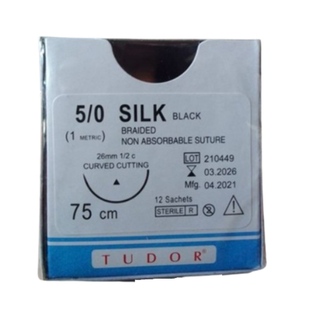 Suture Silk Curve Cutting 5/0 12pcs (Tudor)