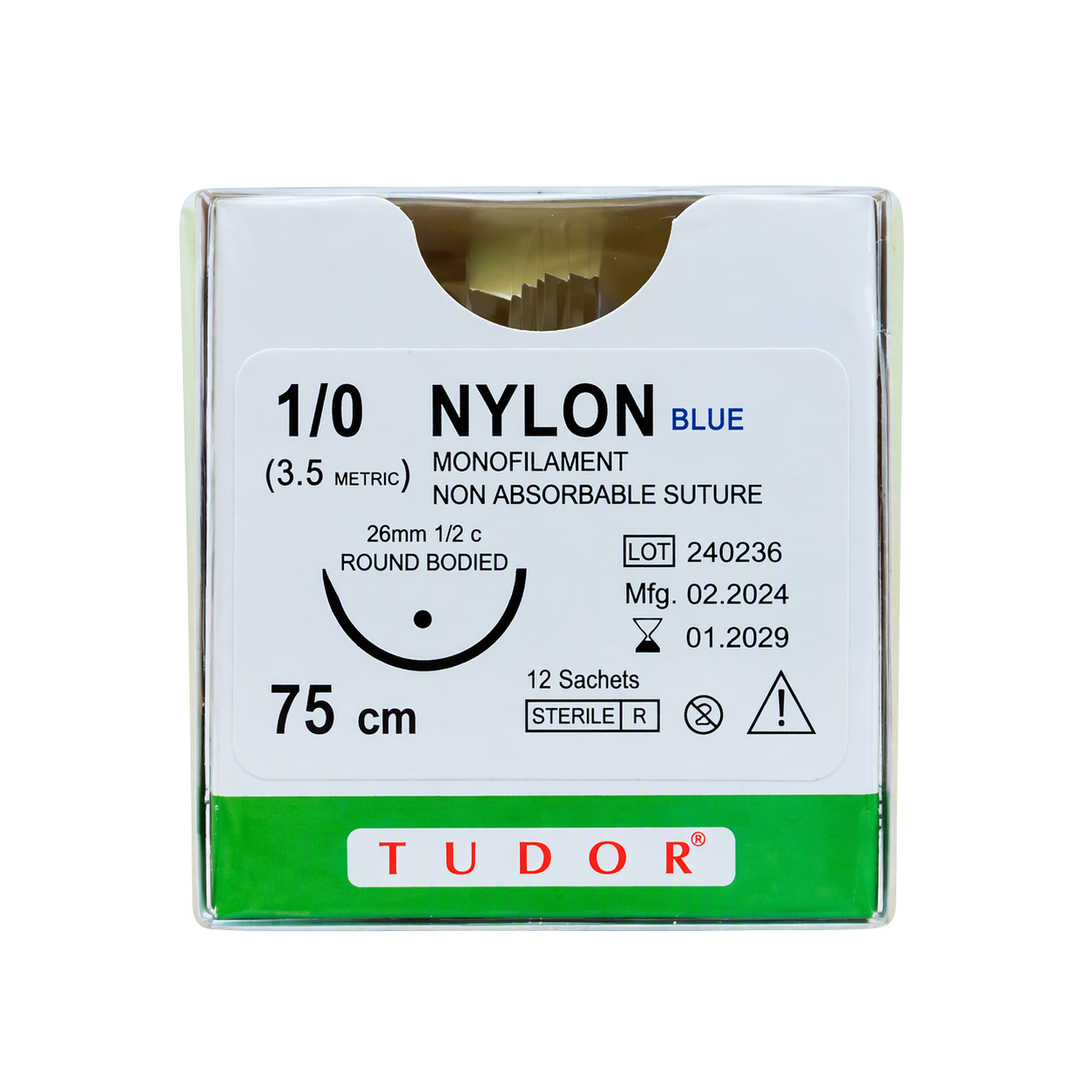Suture Nylon 1/0 Round (Tudor) 12pcs