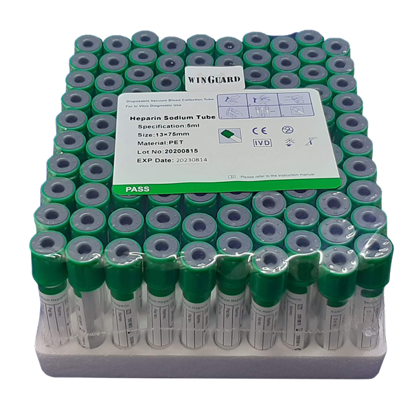 Vacuum Tubes  Blood Collection 5ml Green Top Sodium Heparin Tube Glass