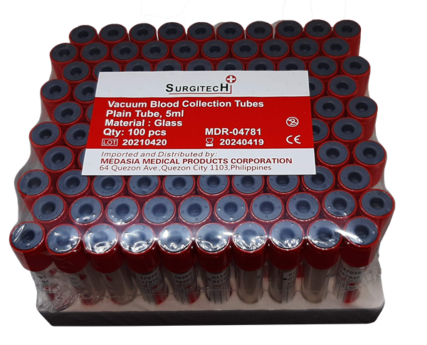 Vacuum Tubes Blood Collection 5ml Plain Glass -red top