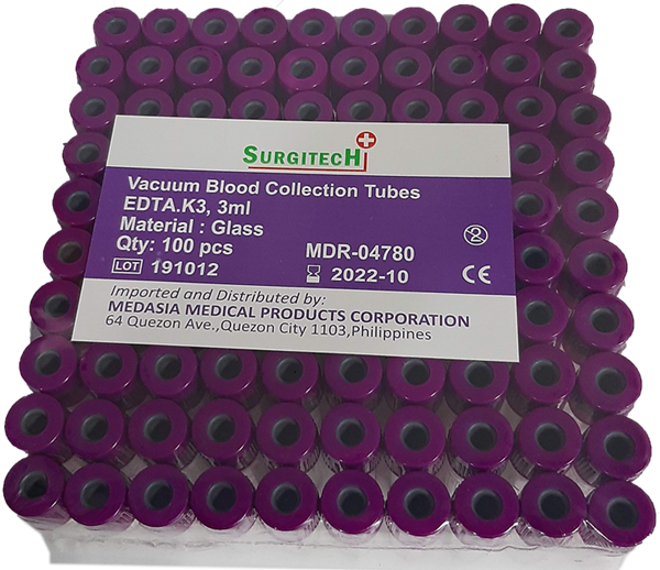 Vacuum Blood Collection Tube Purple Top K3 EDTA (3ml) (Surgitech)