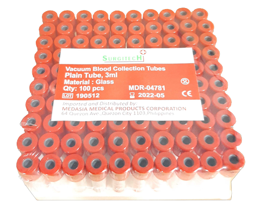 Vacuum Tubes  Blood Collection Plain Plastic-red top 3ml