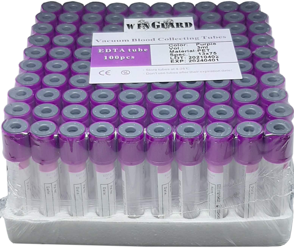 Vacuum Blood Collection Tube Purple Top K3 EDTA (3ml) 1 rack