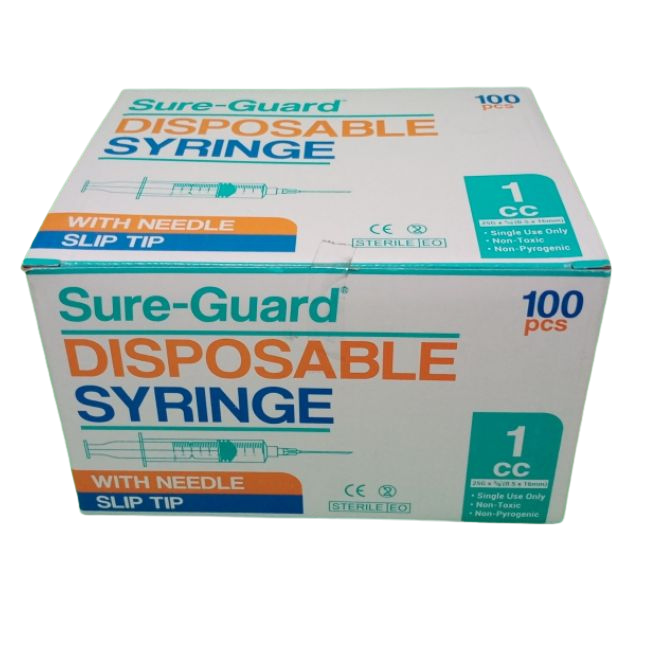 Syringe with needle (luer lock) 1cc 25 Gx5/8 (Sure-Guard)